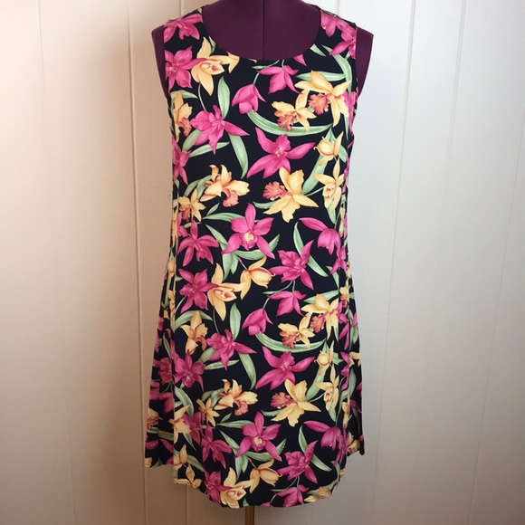 Vintage Dresses & Skirts - Vtg 80s/90s Sleeveless Tropical Floral Dress
